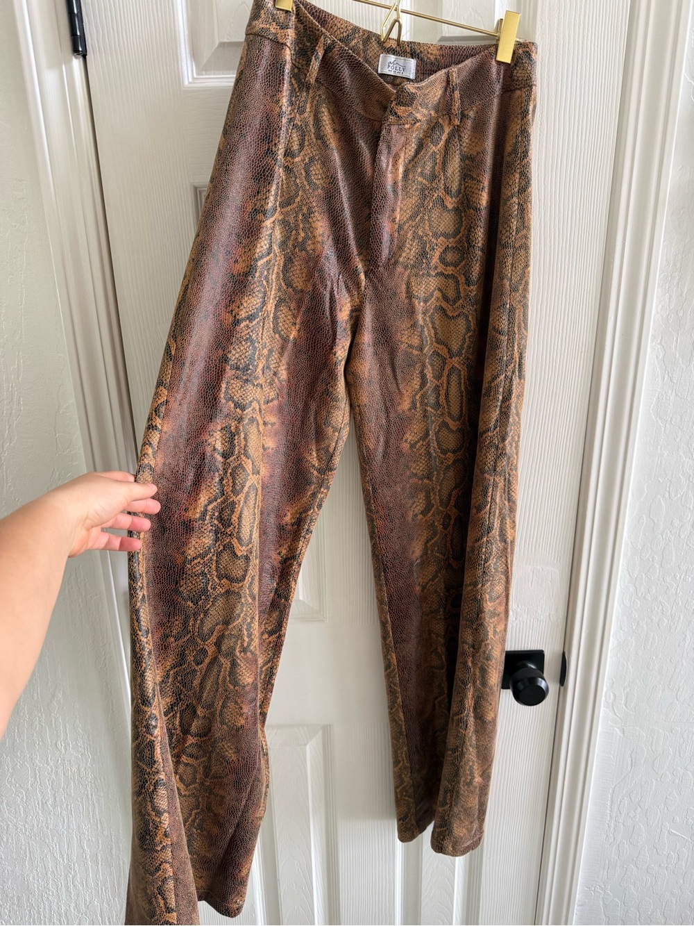 Snake Print Wide Leg Pants - Brown
